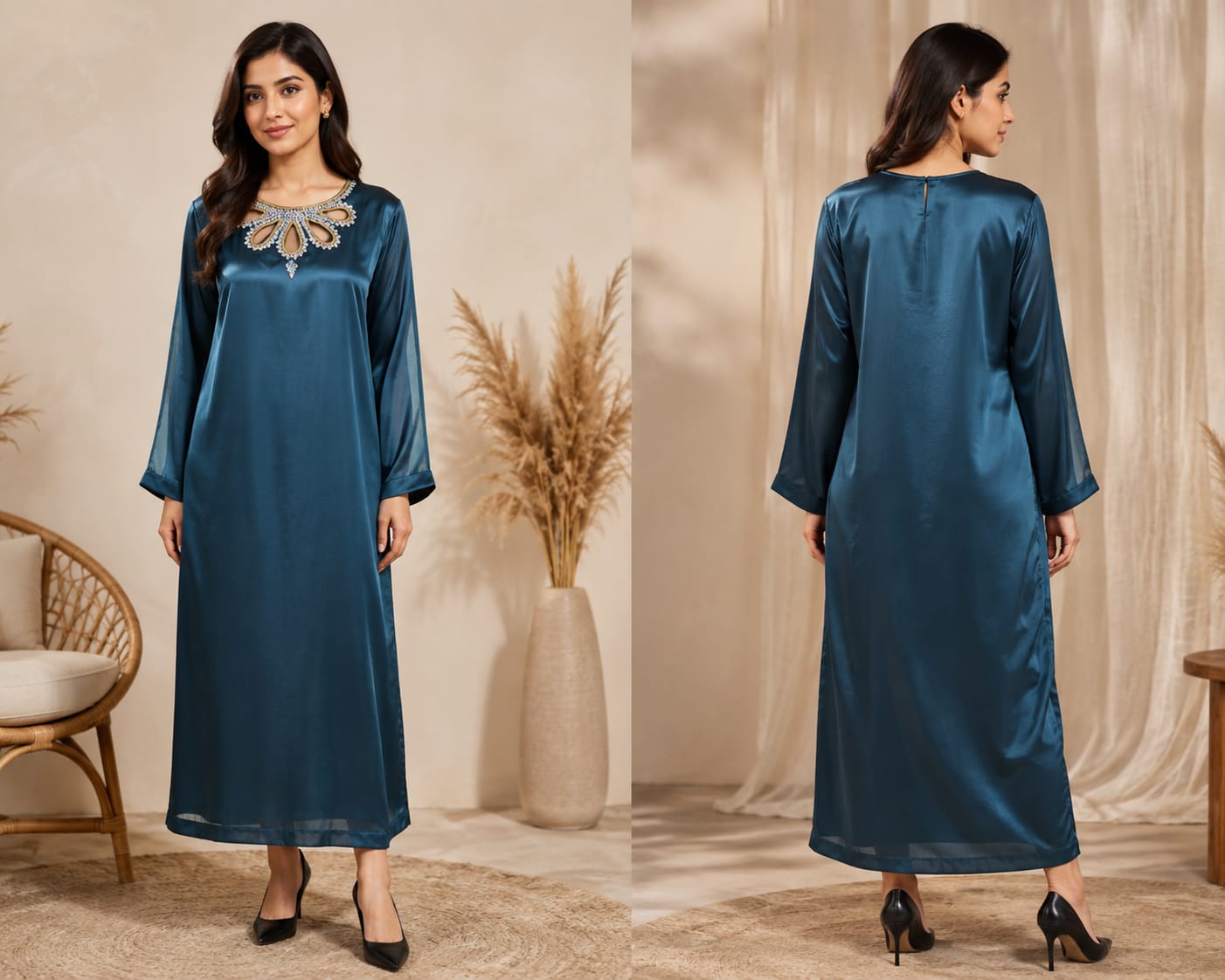 Luxury Zinc Silk 2PC Teal Blue Embellished Galla