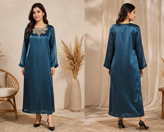 Luxury Zinc Silk 2PC Teal Blue Embellished Galla