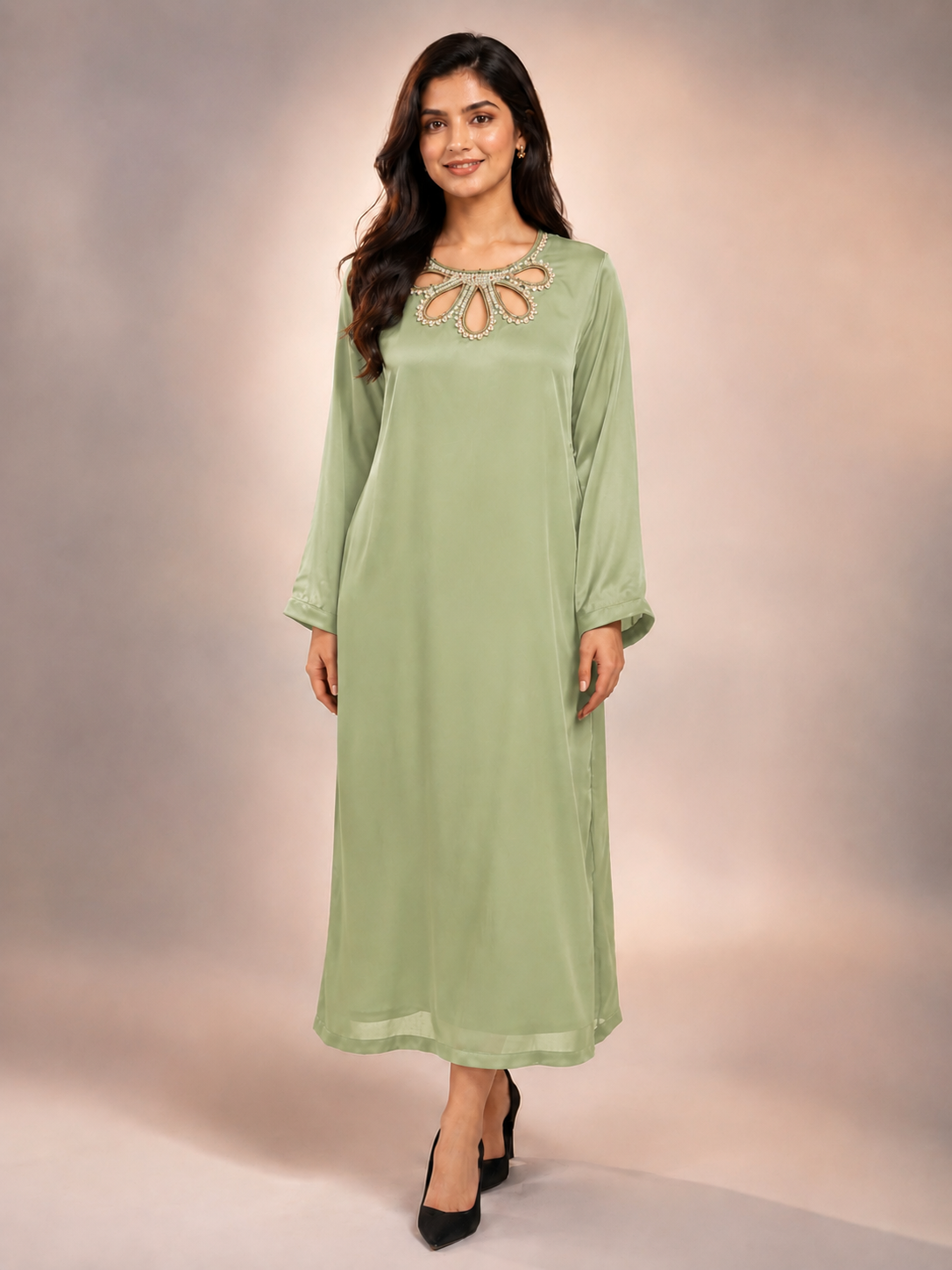 Pistachio green  2 piece  Silk suit  Embalished gala