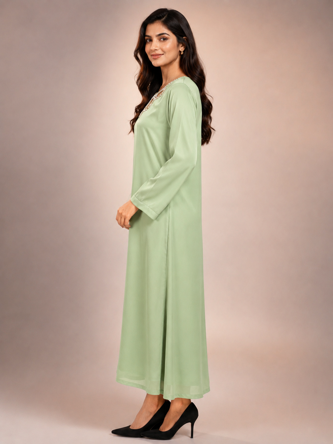 Pistachio green  2 piece  Silk suit  Embalished gala