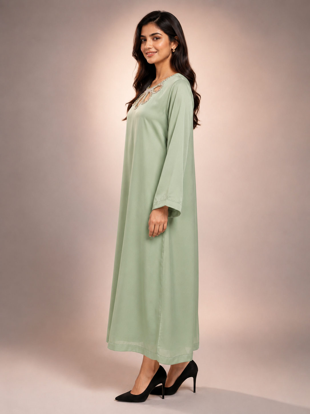 Pistachio green  2 piece  Silk suit  Embalished gala