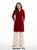 2 Piece Red Maroon Silk Suit | Heart Print Co-ord Set