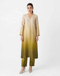 2 Piece Ombre Silk Suit | Scallop Detail Shirt with Straight Pants