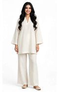 2 Piece Ivory Silk Suit | Pearl Button Shirt with Wide Pants