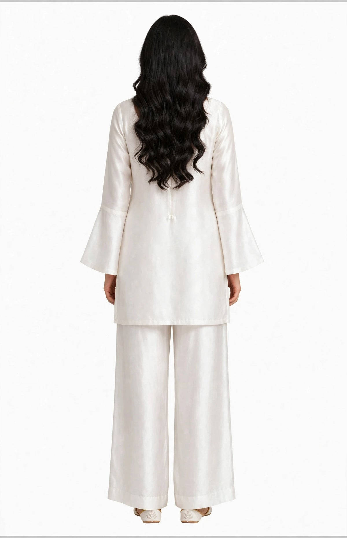 2 Piece White Silk Suit | Square Neck Co-ord Set