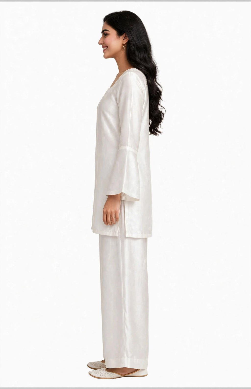 2 Piece White Silk Suit | Square Neck Co-ord Set