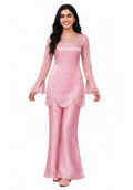 2 Piece Pink Silk Suit | Bell Sleeve Co-ord with Scallop Hem