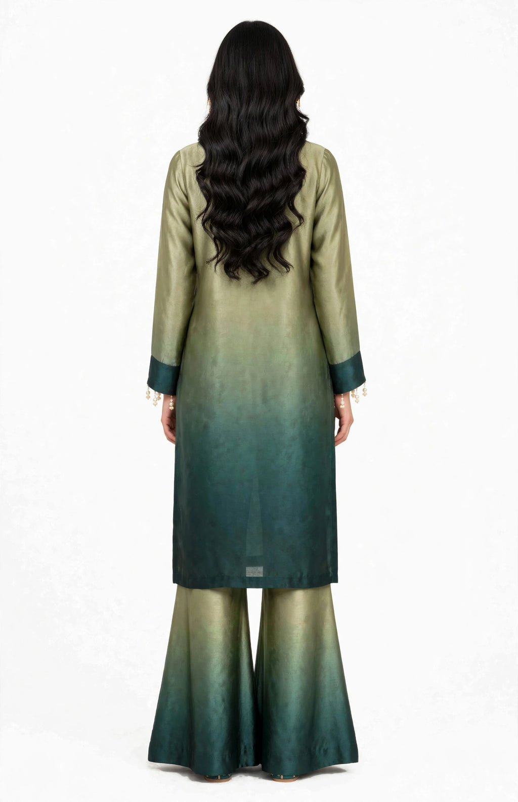 2 Piece Olive Green Ombre Silk Suit | Gradient Co-ord Set