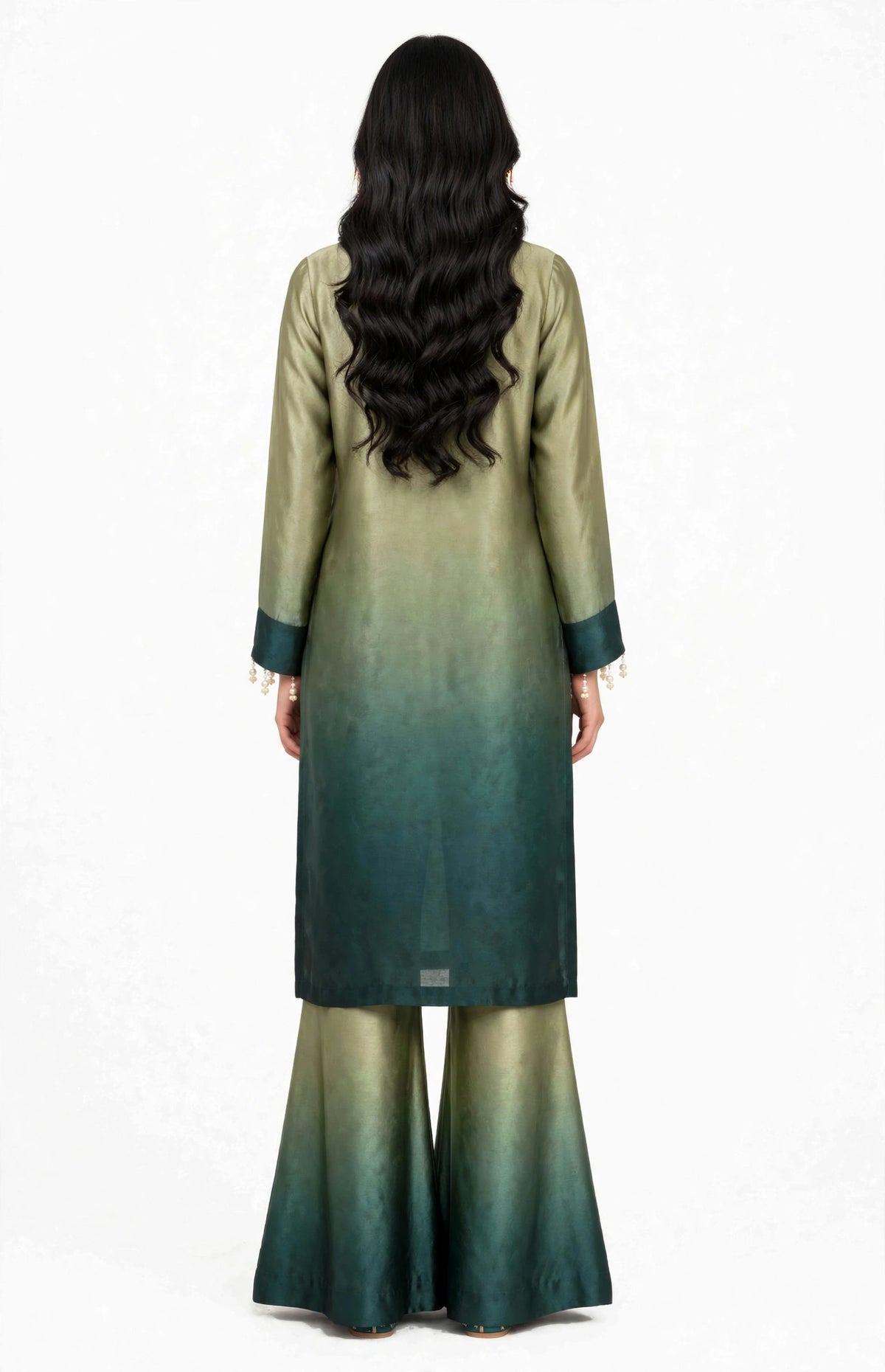 2 Piece Olive Green Ombre Silk Suit | Gradient Co-ord Set