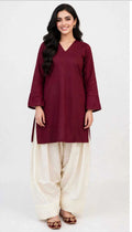 2 Piece Maroon Ivory Silk Suit | V-Neck Shirt with Shalwar