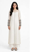 2 Piece Ivory Chiffon Suit | Beadwork Shirt with Striped Sleeves