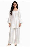 2 Piece White Silk Suit | Square Neck Co-ord Set
