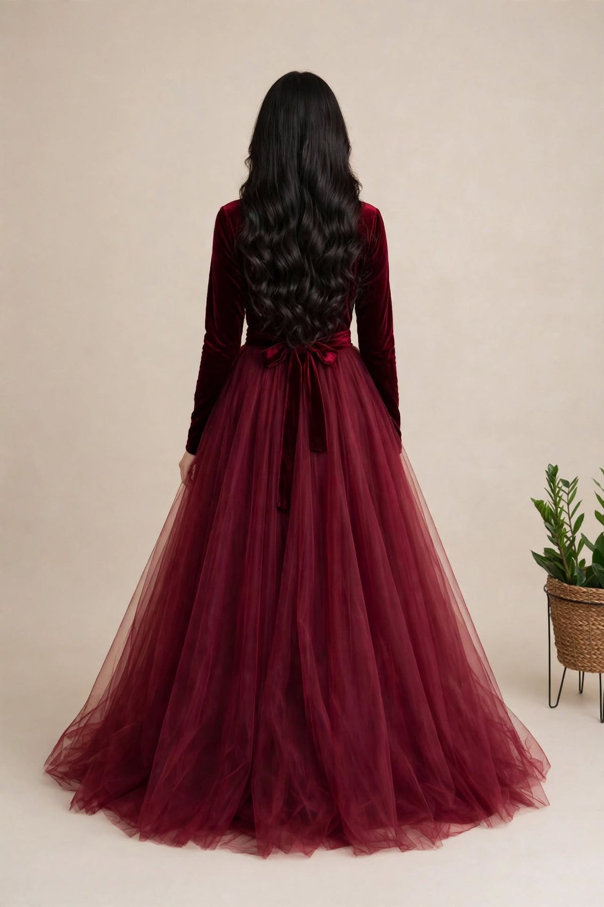 Velvet Dream - Maroon Velvet & Net 3-Piece Frock Set
