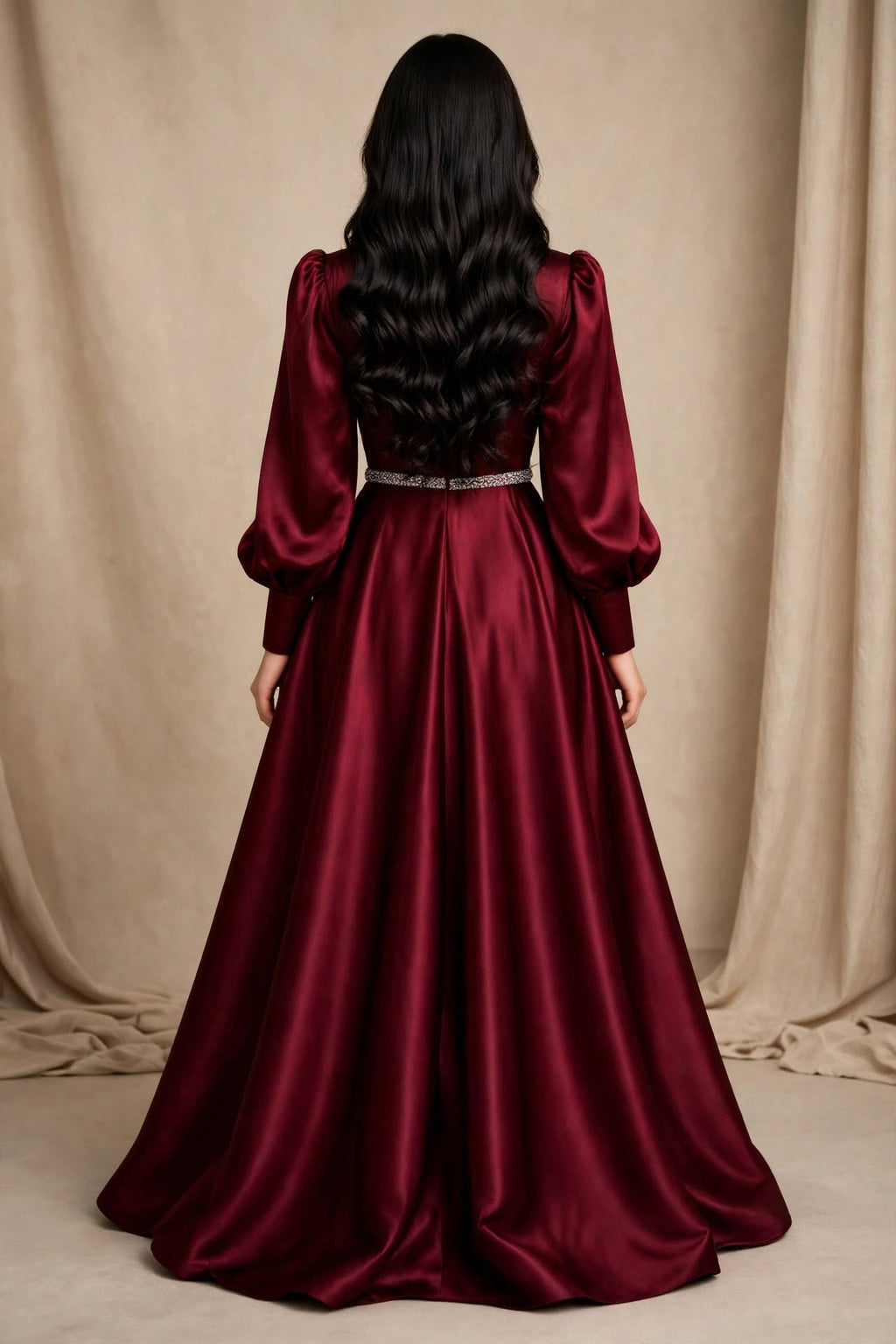 Royal Gala - Maroon Satin Shine 3-Piece Frock Set
