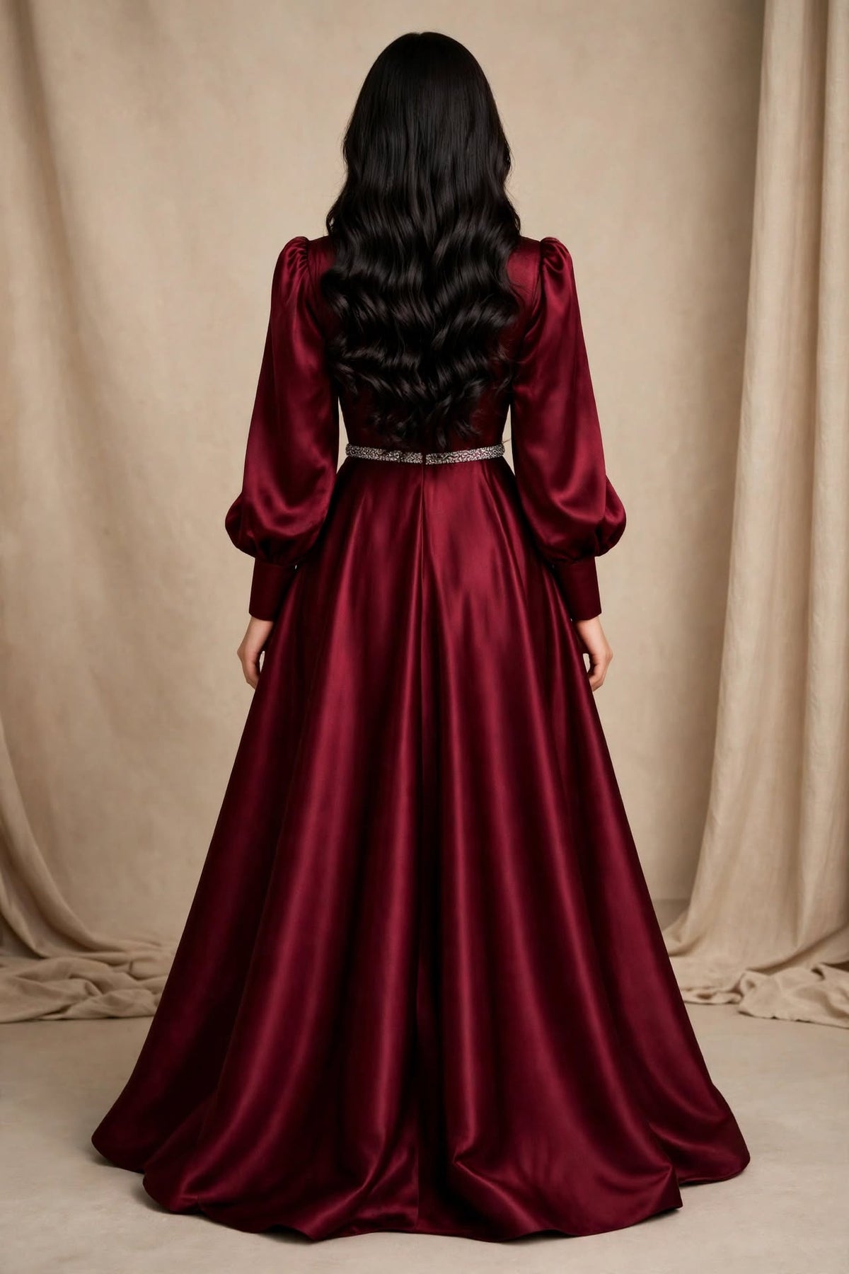 Royal Gala - Maroon Satin Shine 3-Piece Frock Set