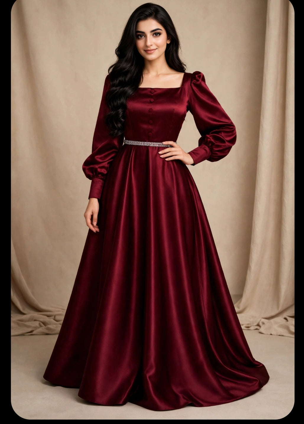 Royal Gala - Maroon Satin Shine 3-Piece Frock Set