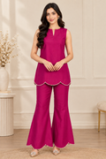 Fuchsia Muse 2-Piece Silk Suit | Pearl Scallop Hem Co-ord