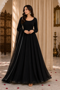 Velvet Noir - Classic Black Chiffon 3-Piece Frock Set