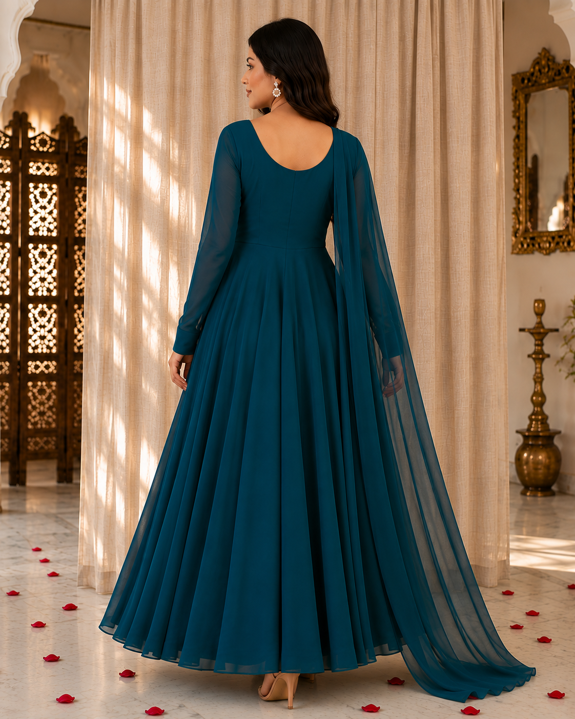 Ocean Bloom - Zinc Chiffon 3-Piece Flared Frock Set