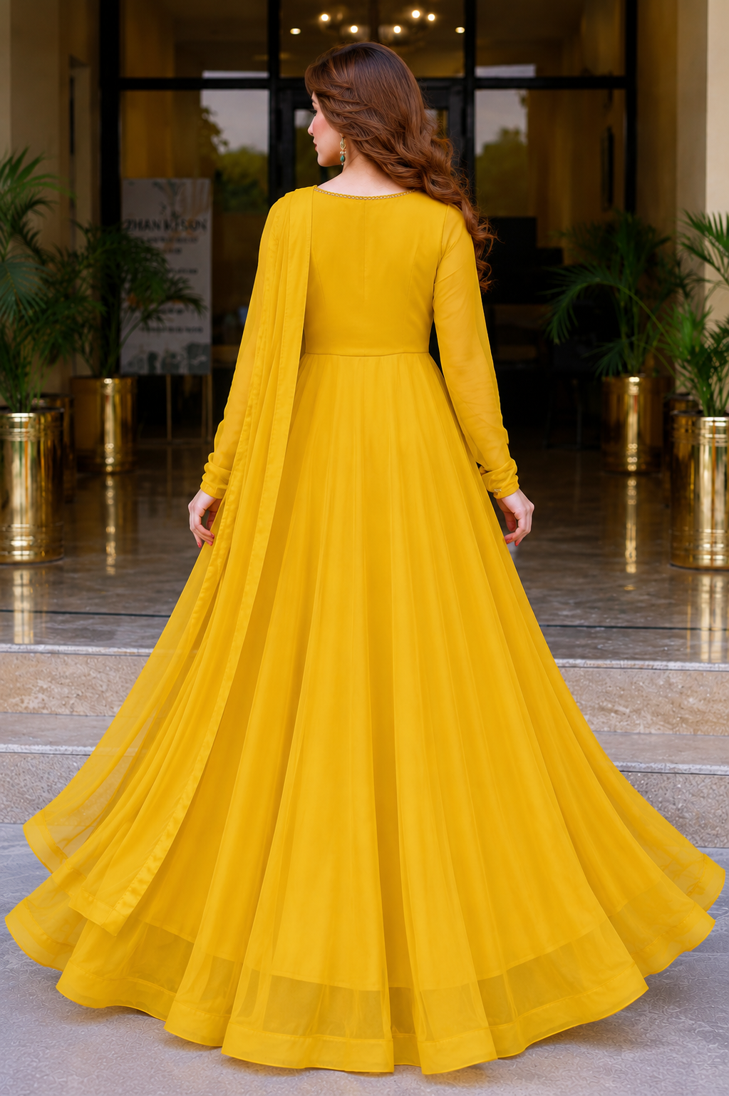 Sunset Glow - Mustard Yellow Chiffon 3-Piece Frock Set