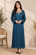 Luxury Zinc Silk 2PC | Fancy Embellished Galla | Teal Blue Evening Set