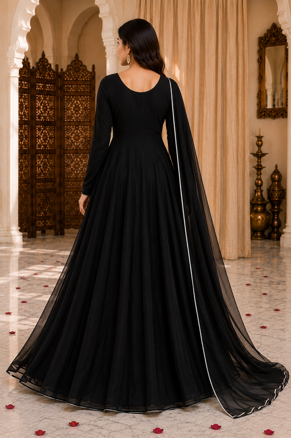 Velvet Noir - Classic Black Chiffon 3-Piece Frock Set