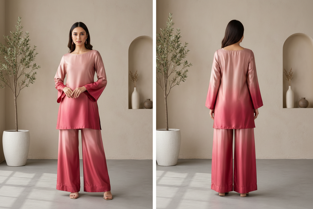 Aurora Shine 2-Piece Silk Suit front view