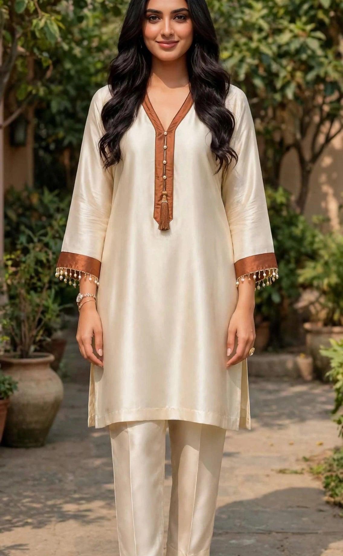 Ivory Caramel Silk Luxe Set